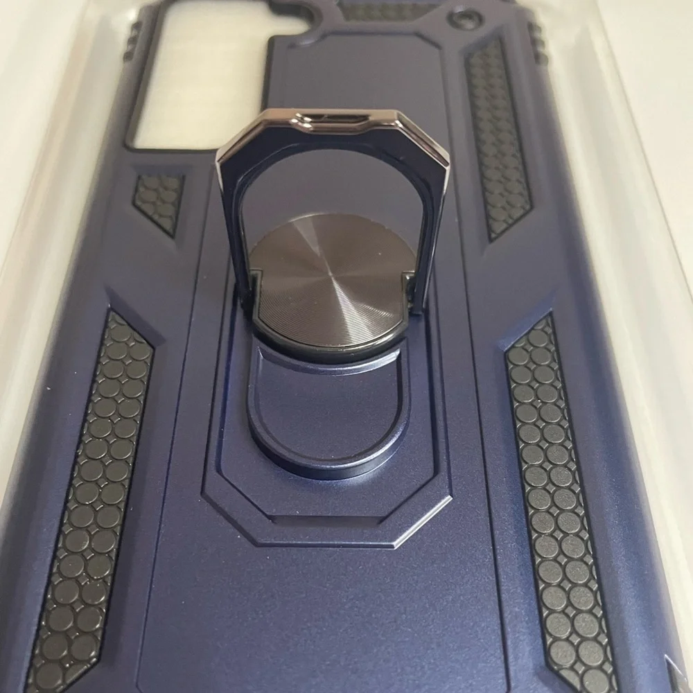 Samsung S21 FE Case with Kickstand and Metal Ring blue Phone Case